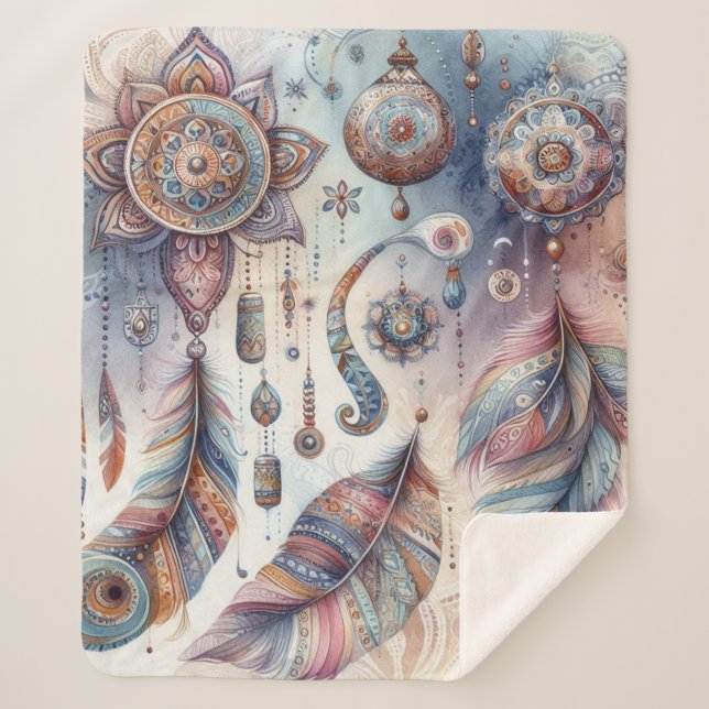 Couverture Sherpa Dreamcatcher sur un thème bohème (Devant)