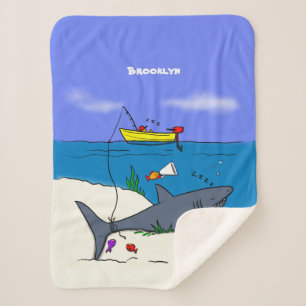 Couverture Sherpa Drôle requin couché et dessin animé de pêche