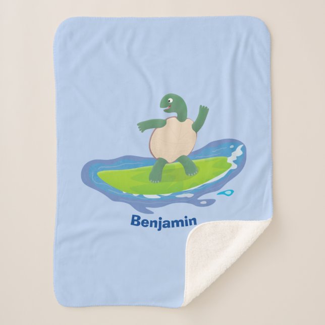 Couverture Sherpa Drôle tortue vague de surf dessin animé (Devant)