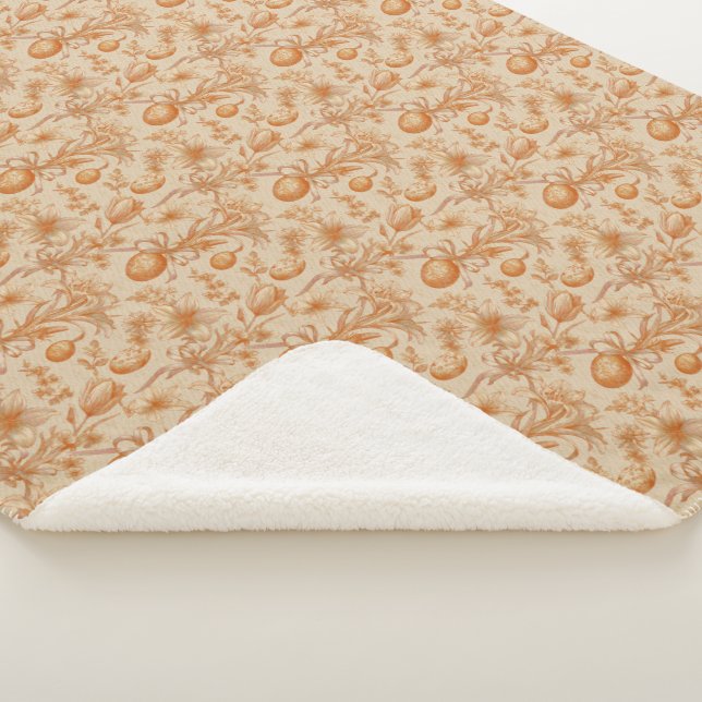 Couverture Sherpa Easter Toile de Jouy Eggs and Tulips Pattern (3/4)