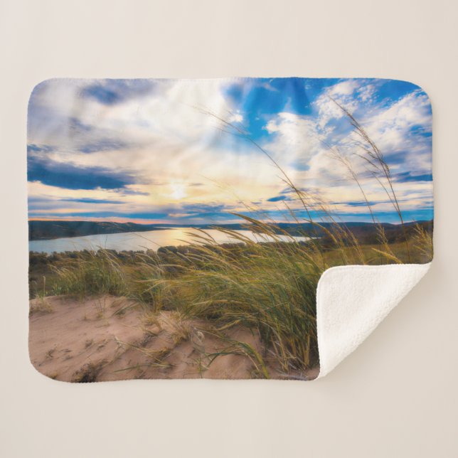 Couverture Sherpa Eau | Glen Lake Dunes de l'ours couché Michigan (Devant (Horizontal))