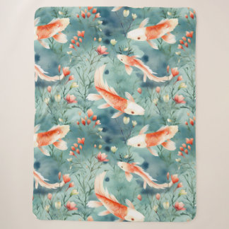 Couverture Sherpa Eaux tranquilles : Aquarelle Koi Motif de poissons