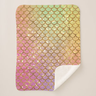 Couverture Sherpa Ébalance de sirène or rose violet vert