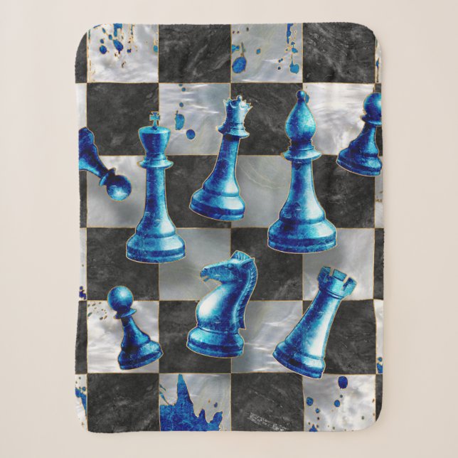 Couverture Sherpa Échecs Art Abstrait - Marbre Bleu (Devant)