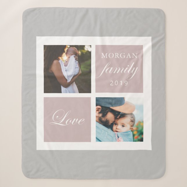 Couverture Sherpa Écriture d'amour de famille photo monogramme sherp (Devant)