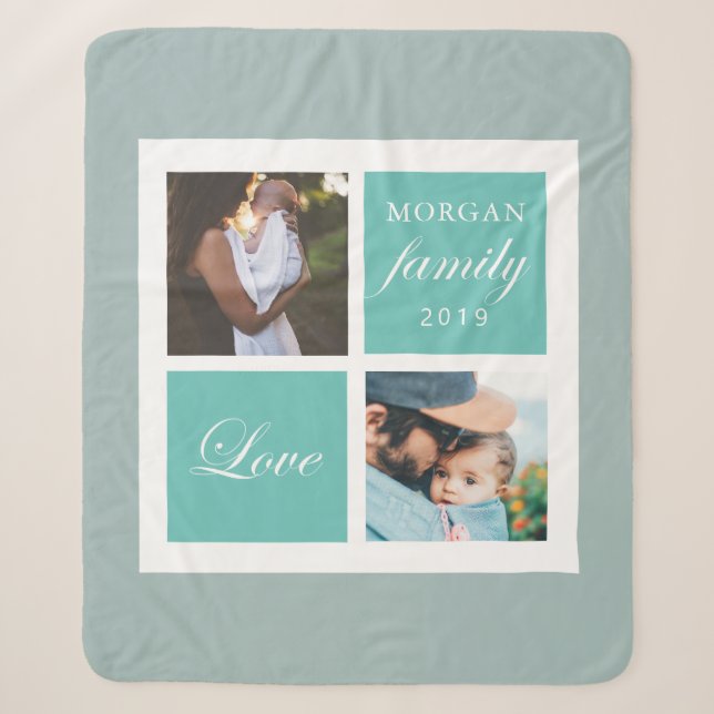 Couverture Sherpa Écriture d'amour de famille photo monogramme sherp (Devant)