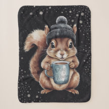 Écureuil avec tasse et neige "Stay Warm"