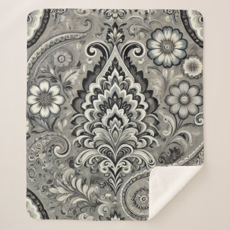 Couverture Sherpa Élégance florale paisley noir et gris