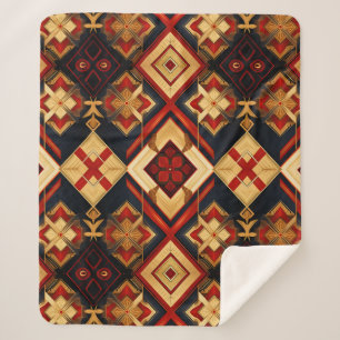 Couverture Sherpa Elégance géométrique Motif sans couture Rouge Or N