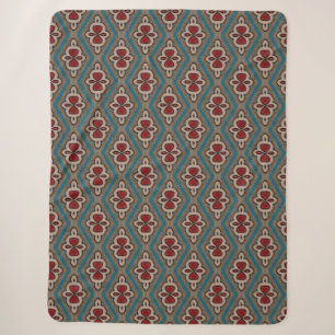 Couverture Sherpa Elégance Motif Carrelage Cyan Rouge Cuivre Azulejo