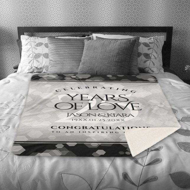 Couverture Sherpa Élégant 25e anniversaire de Mariage d'argent (Elegant 25th Silver Wedding Anniversary Sherpa Fleece Blanket Cover Photo.)