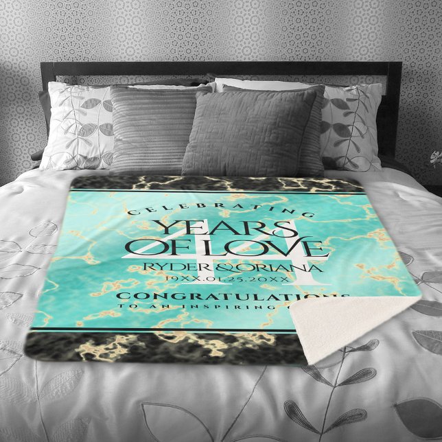Couverture Sherpa Élégant 44ème anniversaire de Mariage turquoise (Elegant 44th Turquoise Wedding Anniversary Sherpa Fleece Blanket Cover Photo.)