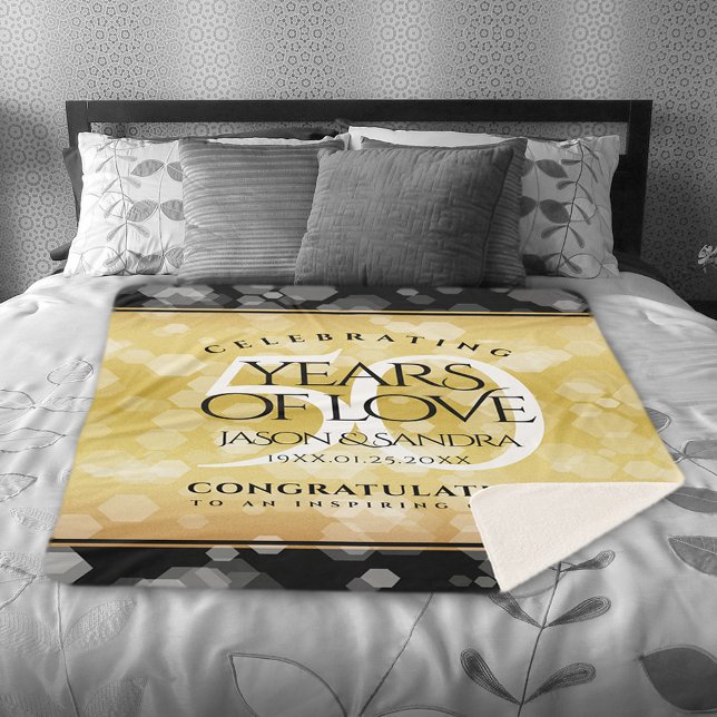 Couverture Sherpa Élégant 50e anniversaire de Mariage d'or (Elegant 50th Golden Wedding Anniversary Sherpa Fleece Blanket Cover Photo.)