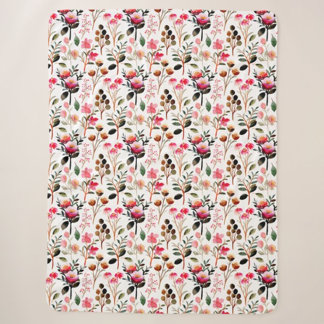 Couverture Sherpa Elégant Aquarelle rose Floral Motif (Devant)