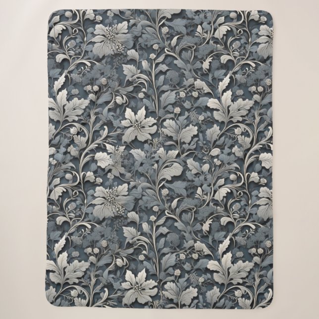 Couverture Sherpa Elégant bleu poussiéreux argent blanc gris gris fl (Devant)