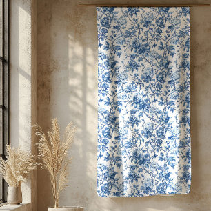 Couverture Sherpa Élégant bleu toile de Jouy française roses floral 