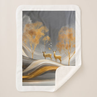 Couverture Sherpa ✨Élégant Cerf Doré Luxe Nature Artwork