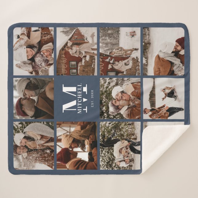 Couverture Sherpa Élégant Collage photo multiple moderne bleu marine (Devant (Horizontal))