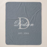 Elégant Dusty Blue Etabli Mariage Monogramme
