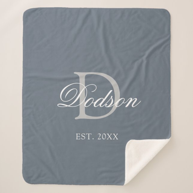 Couverture Sherpa Elégant Dusty Blue Etabli Mariage Monogramme (Devant)