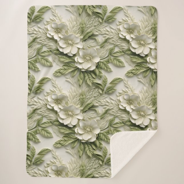 Couverture Sherpa Élégant Embossé 3D Flexible Secours Olive & ivoire (Devant)