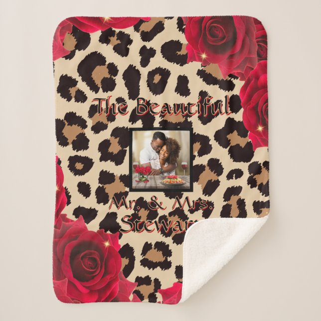Couverture Sherpa Élégant Empreinte de léopard Rose Rouge Avec Photo (Devant)