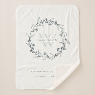 Couverture Sherpa Élégant Floral Laurel Wreath Monogram Baby Stats