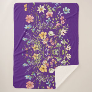 Couverture Sherpa Élégant Floral Pourpre Luxueux 