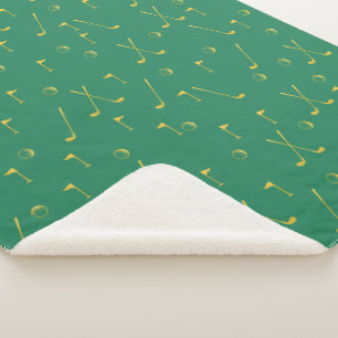 Couverture Sherpa Elégant Gold Motif Golfer Green