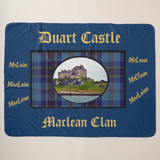 Couverture Sherpa Elégant Marine & Gold Duart Castle MacLean Tartan (Devant (Horizontal))