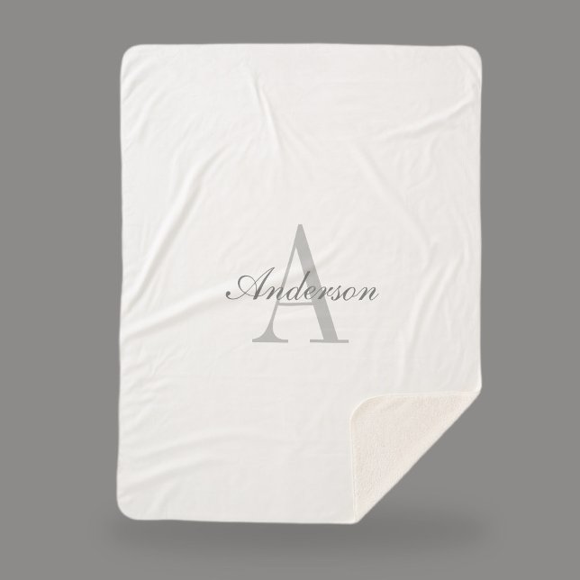 Couverture Sherpa Élégant Monogramme blanc et gris (Créateur téléchargé)