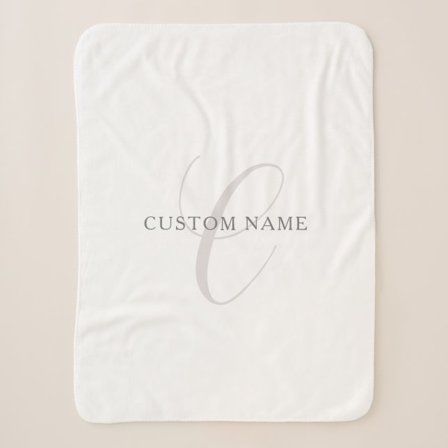 Couverture Sherpa Élégant Monogramme moderne | Gris et blanc (modifi (Devant)