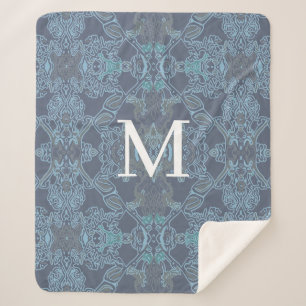 Couverture Sherpa Élégant Motif baroque monographie dans les tons bl