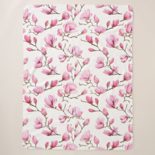 Couverture Sherpa Élégant motif magnolia rose