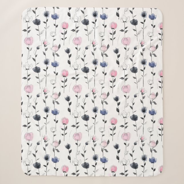 Couverture Sherpa Élégant motif rose (Devant)