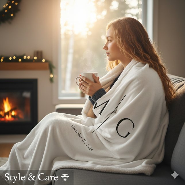 Couverture Sherpa Elegant Personalized Monogram Date Sherpa Blanket (Elegant Personalized Monogram Date Sherpa Blanket Gift)