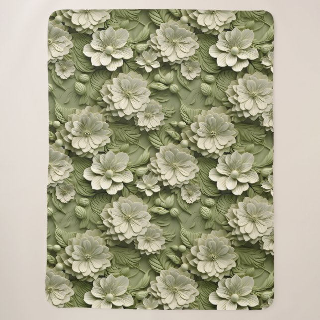 Couverture Sherpa Élégant relief floral 3D incorporé (Devant)