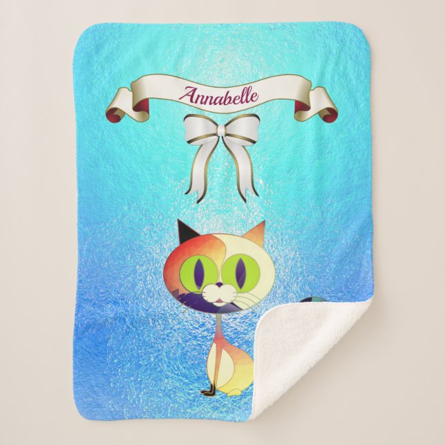 Couverture Sherpa Élégant Ruban Cartoon Nom du chat Personnaliser (Devant)