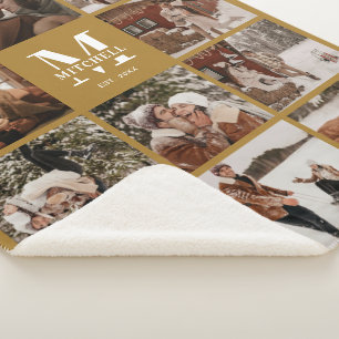 Couverture Sherpa Elégant Simple Multi Photo Collage Vintage Gold