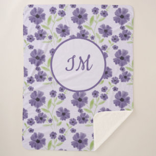 Couverture Sherpa Élégant violet vert Motif Floral