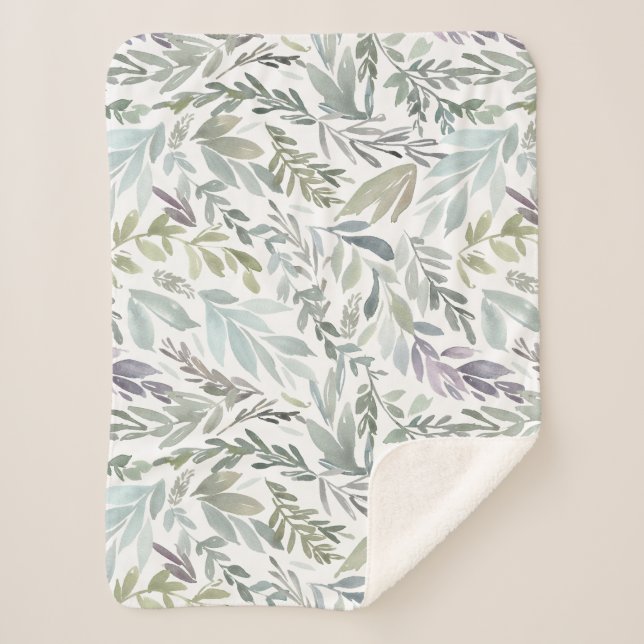 Couverture Sherpa Elégante aquarelle Bleue Vert Botanique (Devant)