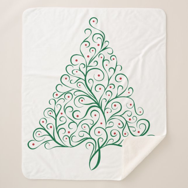 Couverture Sherpa Élégante calligraphie rouge et verte Arbre de Noël (Devant)