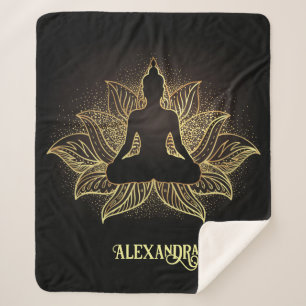 Couverture Sherpa Elégante méditation de Lotus, Bouddha d'or noir