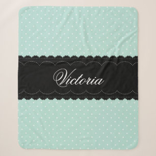Couverture Sherpa Elégante Monnaie Bleue Polka Dot Noir Dentelle No