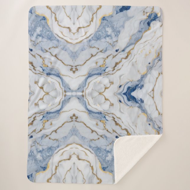 Couverture Sherpa Elégante motif en granit bleu blanc (Devant)