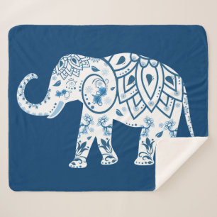Couverture Sherpa Éléphant Bleu à Motif Orné