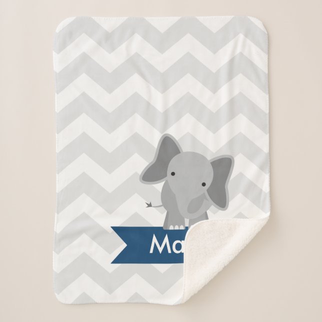 Couverture Sherpa Éléphant gris personnalisé de Chevron de bleu (Devant)