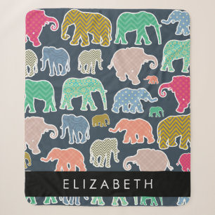 Couverture Sherpa Eléphants colorés, Motif d'éléphants, Votre nom