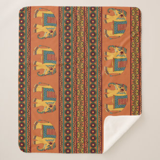 Couverture Sherpa Eléphants Indiens, Orange Traditionnel Sans Seamle