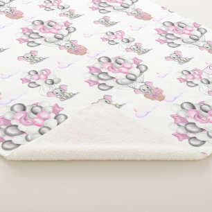 Couverture Sherpa Eléphants mignons Ballons et nuages Bébé Fille